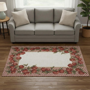 HomeRoots 5' X 8' Modern Red and Ivory Geometric Washable Area Rug with UV Protection for High-Traffic Spaces 645519
