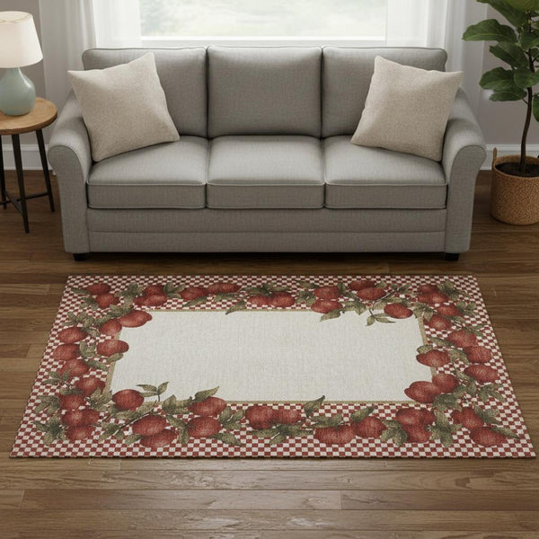 HomeRoots 5' X 8' Modern Red and Ivory Geometric Washable Area Rug with UV Protection for High-Traffic Spaces 645519