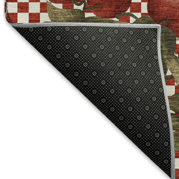 HomeRoots 8' Red And Ivory Geometric Round Rug - Washable, Stain-Resistant, UV Protected for High-Traffic Areas 645520