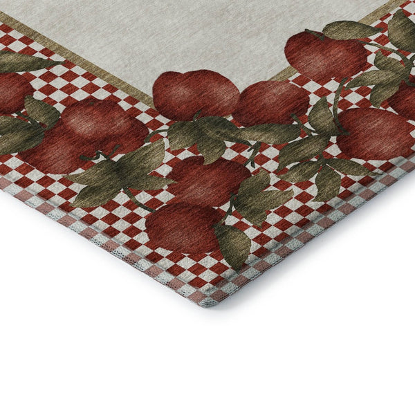 HomeRoots 8' Red And Ivory Geometric Round Rug - Washable, Stain-Resistant, UV Protected for High-Traffic Areas 645520