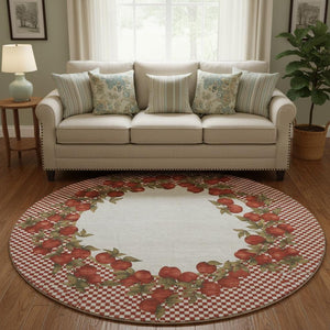 HomeRoots 8' Red And Ivory Geometric Round Rug - Washable, Stain-Resistant, UV Protected for High-Traffic Areas 645520