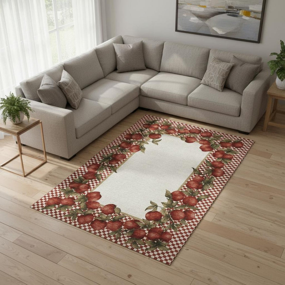 HomeRoots 8' X 10' Stylish Red and Ivory Geometric Area Rug - Washable, UV Protected, Perfect for Families! 645521