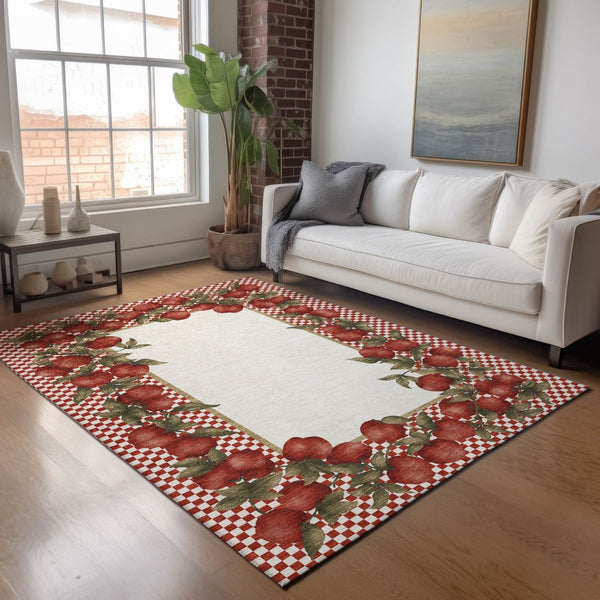 HomeRoots 10' X 14' Red & Ivory Geometric Area Rug - Washable, UV Protected, Durable for Kids & Pets! 645523