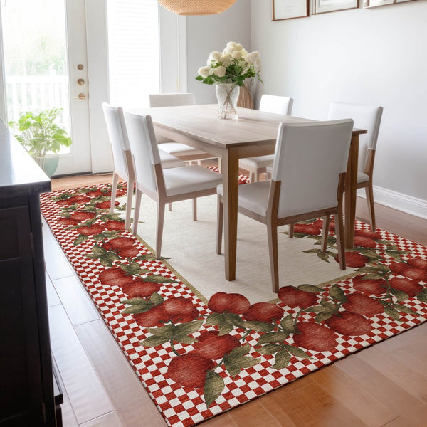 HomeRoots 10' X 14' Red & Ivory Geometric Area Rug - Washable, UV Protected, Durable for Kids & Pets! 645523