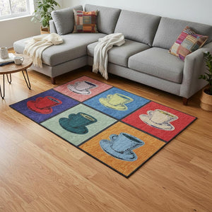 HomeRoots 8' X 10' Vibrant Blue, Orange & Red Geometric Washable Area Rug with UV Protection & Stain Resistance 645527
