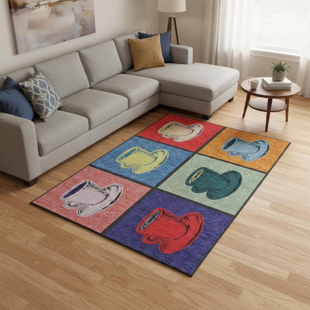 HomeRoots 9' X 12' Vibrant Blue, Orange & Red Geometric Area Rug – Washable, UV Protected for Busy Homes 645528