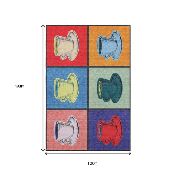 HomeRoots 10' Geometric Washable Area Rug in Vibrant Blue, Orange & Red – UV Protected for Stylish Durability 645529