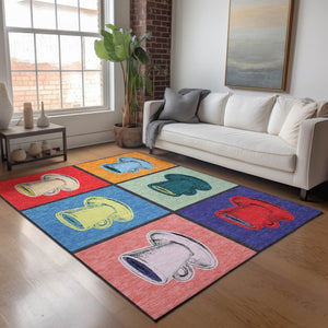 HomeRoots 10' Geometric Washable Area Rug in Vibrant Blue, Orange & Red – UV Protected for Stylish Durability 645529