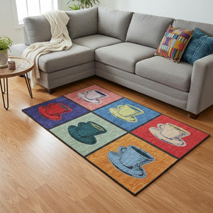 HomeRoots 10' Geometric Washable Area Rug in Vibrant Blue, Orange & Red – UV Protected for Stylish Durability 645529