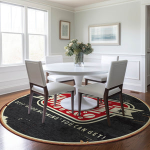 HomeRoots 8' Midnight Red Geometric Washable Round Rug - UV Protected, Stain Resistant, Perfect for Kids & Pets 645532