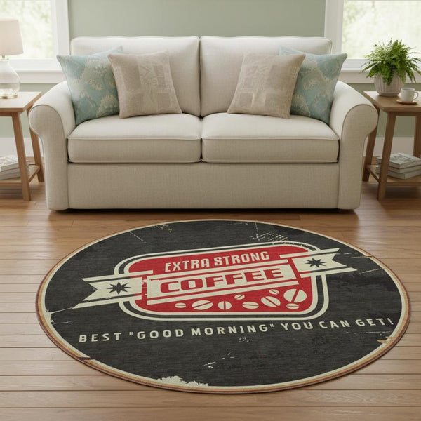 HomeRoots 8' Midnight Red Geometric Washable Round Rug - UV Protected, Stain Resistant, Perfect for Kids & Pets 645532
