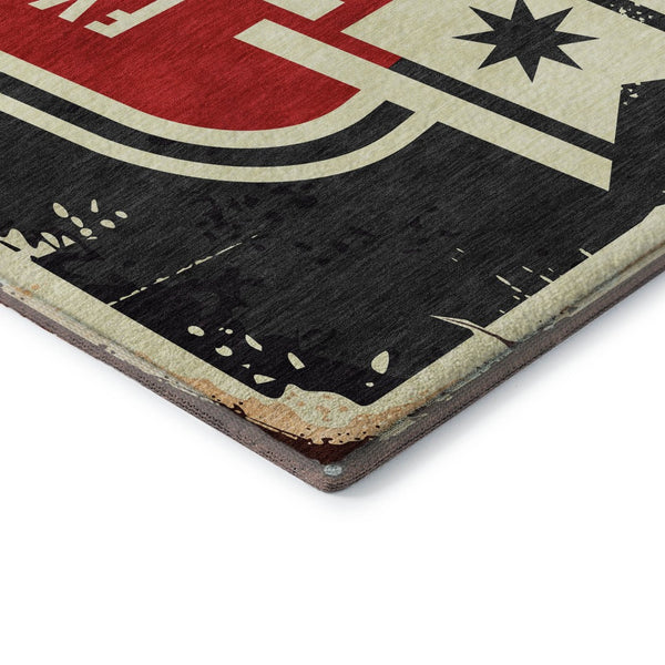 HomeRoots 8' X 10' Stylish Midnight Red and Ivory Geometric Area Rug – Washable, UV Protected, Durable Design 645533