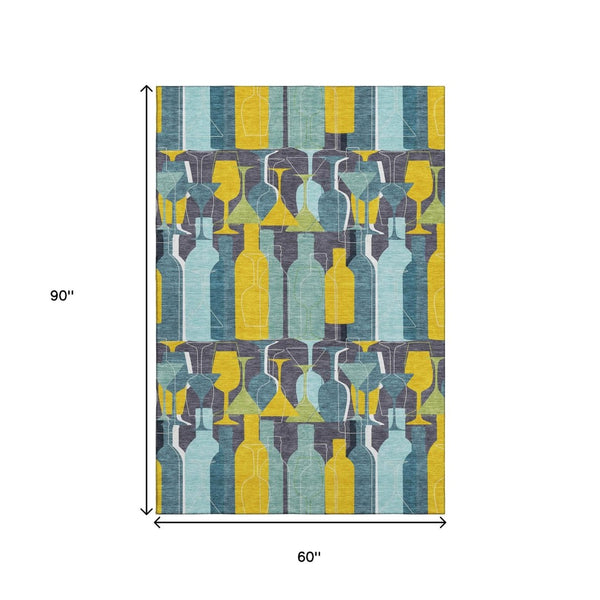 HomeRoots 5' X 8' Vibrant Geometric Area Rug – Washable, UV-Protected, Stain-Resistant, Perfect for Active Homes! 645543