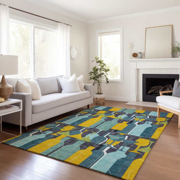HomeRoots 5' X 8' Vibrant Geometric Area Rug – Washable, UV-Protected, Stain-Resistant, Perfect for Active Homes! 645543