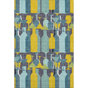 HomeRoots 9' Geometric Washable Area Rug in Blue, Yellow & Green - UV Protection, Stain Resistant & Soft Backing! 645546