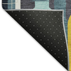 HomeRoots 9' Geometric Washable Area Rug in Blue, Yellow & Green - UV Protection, Stain Resistant & Soft Backing! 645546
