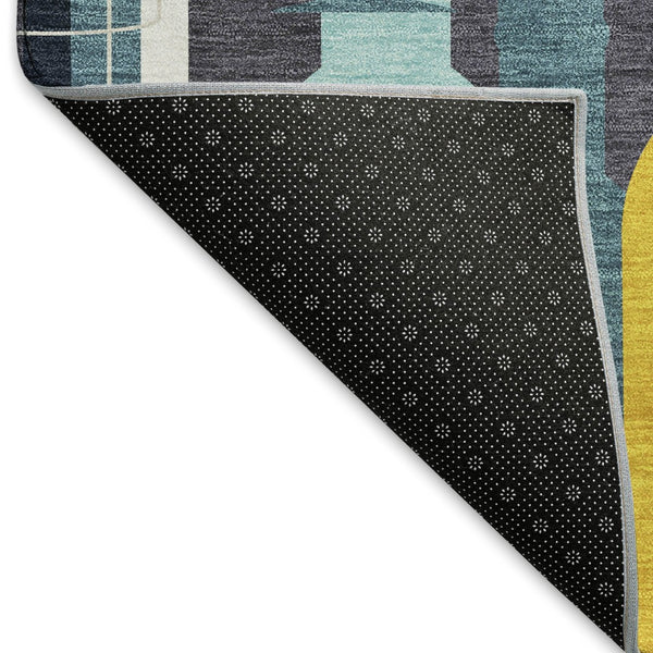 HomeRoots 9' Geometric Washable Area Rug in Blue, Yellow & Green - UV Protection, Stain Resistant & Soft Backing! 645546