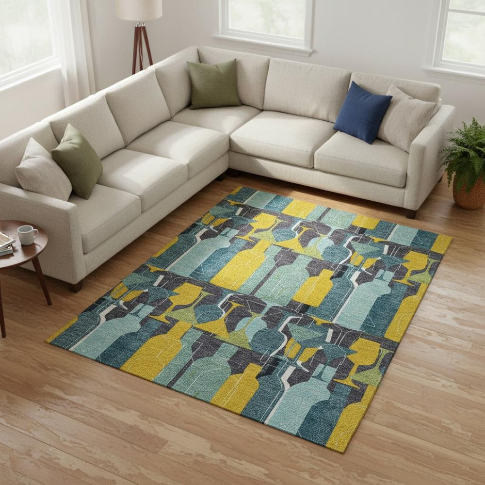 HomeRoots 10' Blue Yellow and Green Geometric Washable Area Rug - UV Protected, Perfect for High-Traffic Spaces 645547