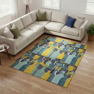 HomeRoots 10' Blue Yellow and Green Geometric Washable Area Rug - UV Protected, Perfect for High-Traffic Spaces 645547