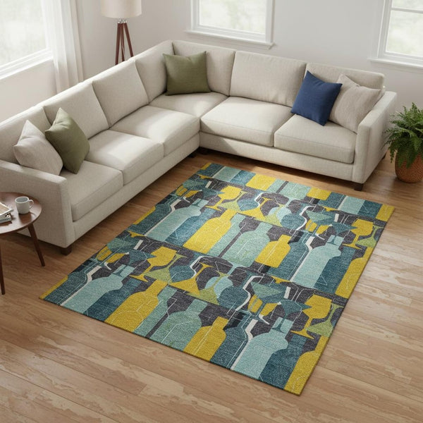 HomeRoots 10' Blue Yellow and Green Geometric Washable Area Rug - UV Protected, Perfect for High-Traffic Spaces 645547