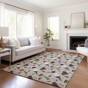 HomeRoots 5' X 8' Stylish Geometric Area Rug in Ivory, Purple & Green - Machine Washable & UV Protected! 645549