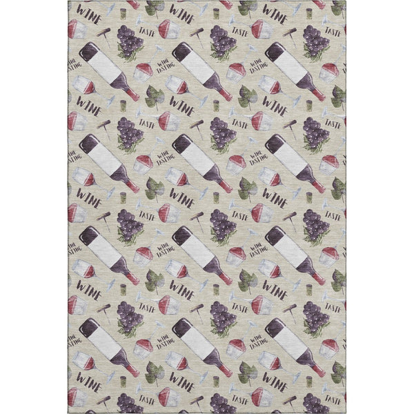 HomeRoots 5' X 8' Stylish Geometric Area Rug in Ivory, Purple & Green - Machine Washable & UV Protected! 645549