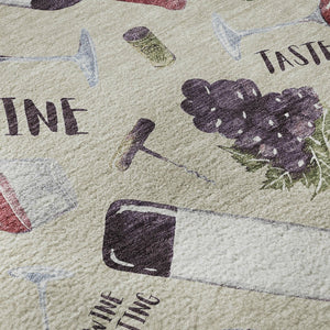HomeRoots 5' X 8' Stylish Geometric Area Rug in Ivory, Purple & Green - Machine Washable & UV Protected! 645549