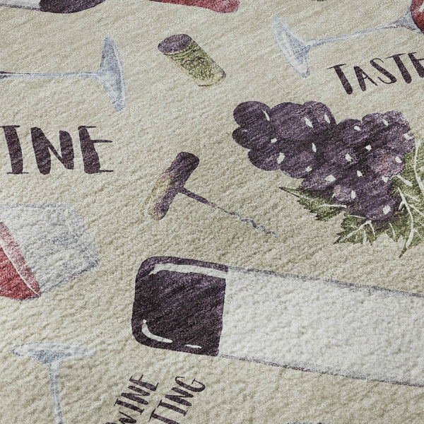 HomeRoots 5' X 8' Stylish Geometric Area Rug in Ivory, Purple & Green - Machine Washable & UV Protected! 645549