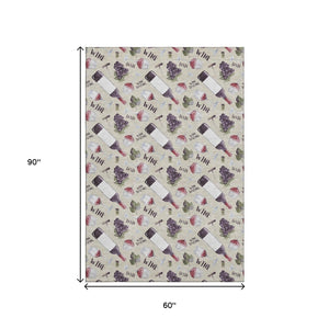 HomeRoots 5' X 8' Stylish Geometric Area Rug in Ivory, Purple & Green - Machine Washable & UV Protected! 645549