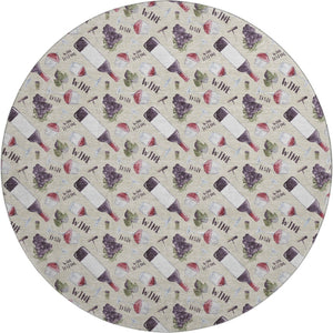 HomeRoots 8' Washable Ivory and Purple Geometric Round Rug with UV Protection – Durable, Stylish, Pet-Friendly! 645550