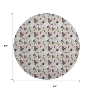 HomeRoots 8' Washable Ivory and Purple Geometric Round Rug with UV Protection – Durable, Stylish, Pet-Friendly! 645550