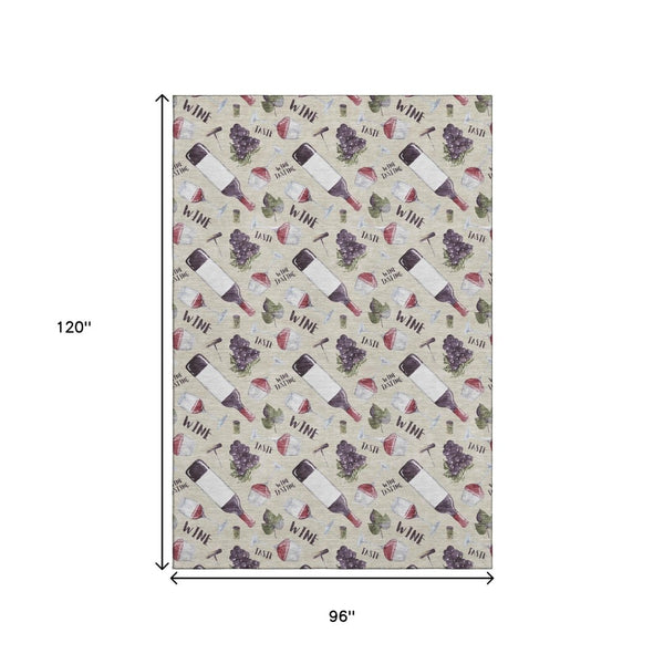 HomeRoots 8' X 10' Washable Geometric Area Rug in Ivory, Purple & Green – Stylish, Durable & UV Protected! 645551