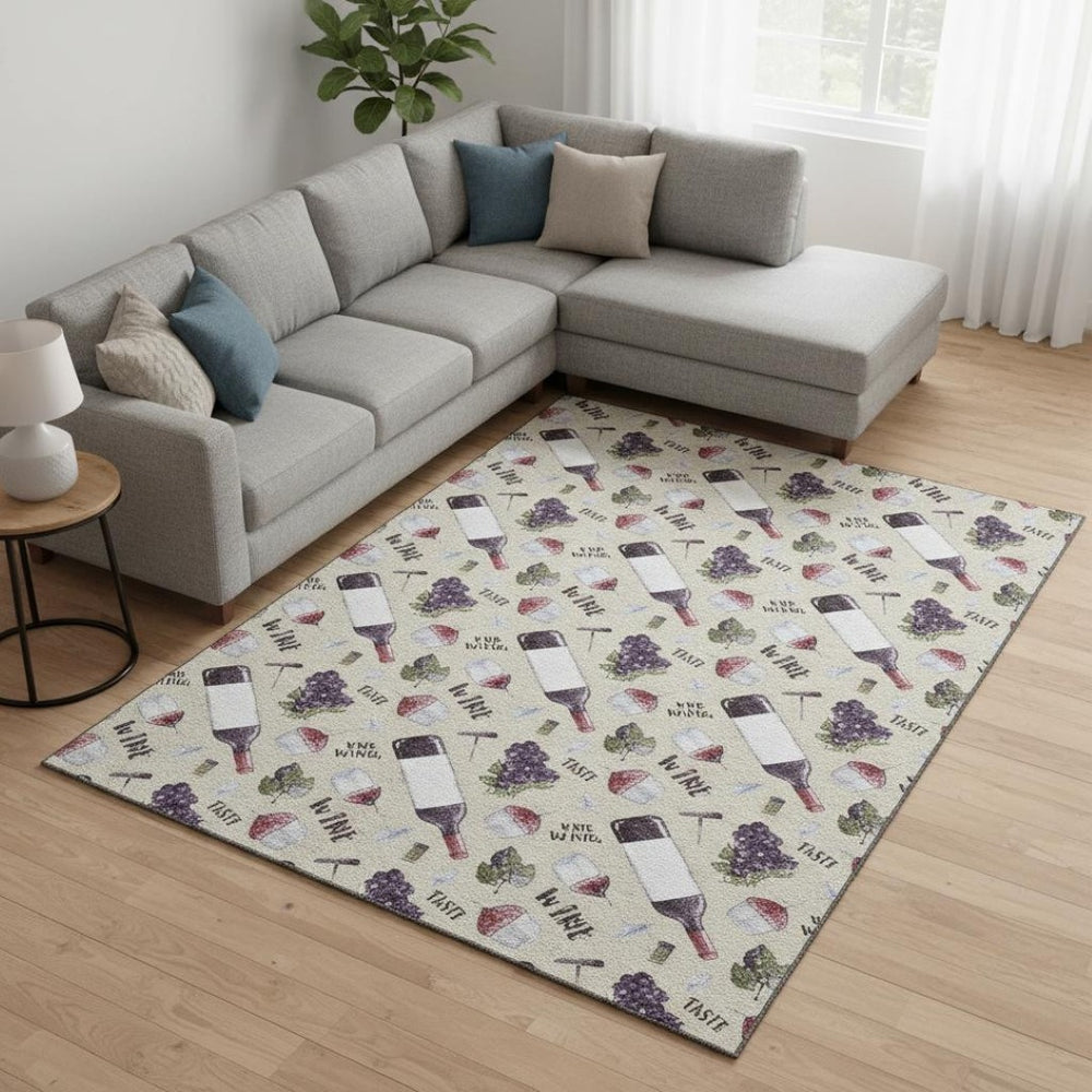 HomeRoots 8' X 10' Washable Geometric Area Rug in Ivory, Purple & Green – Stylish, Durable & UV Protected! 645551
