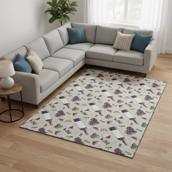HomeRoots 9' X 12' Stylish Ivory Purple Green Geometric Washable Area Rug with UV Protection & Stain Resistance 645552