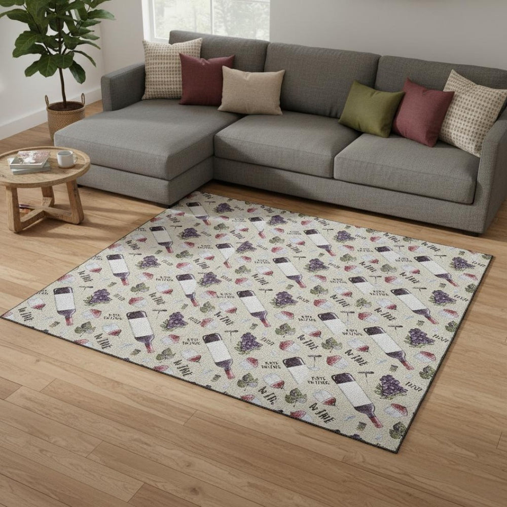 HomeRoots 9' X 12' Stylish Ivory Purple Green Geometric Washable Area Rug with UV Protection & Stain Resistance 645552
