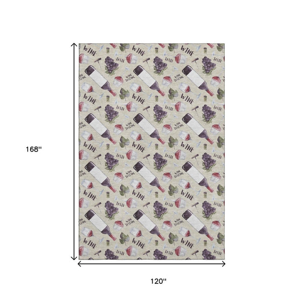 HomeRoots 10' X 14' Modern Ivory Purple Green Geometric Washable Area Rug with UV Protection & Comfort 645553