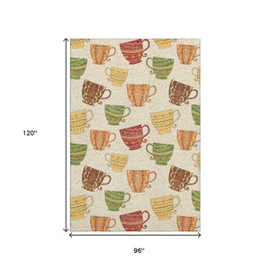 HomeRoots 8' X 10' Geometric Area Rug in Ivory, Orange & Green - Washable, UV Protected, Perfect for Homes 645557
