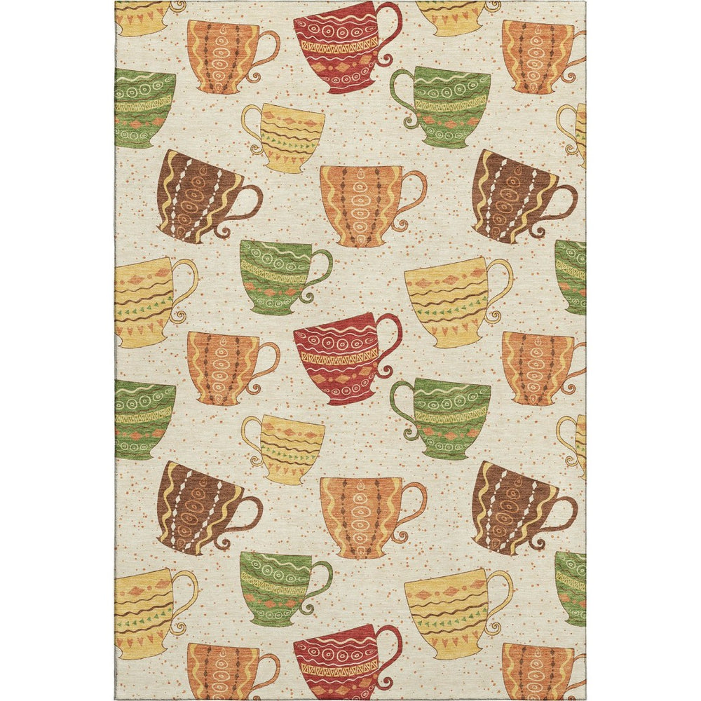 HomeRoots 8' X 10' Geometric Area Rug in Ivory, Orange & Green - Washable, UV Protected, Perfect for Homes 645557