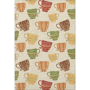 HomeRoots 8' X 10' Geometric Area Rug in Ivory, Orange & Green - Washable, UV Protected, Perfect for Homes 645557