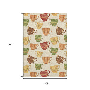 HomeRoots 9' X 12' Washable Area Rug in Ivory, Orange, and Green - Durable Geometric Design with UV Protection 645558