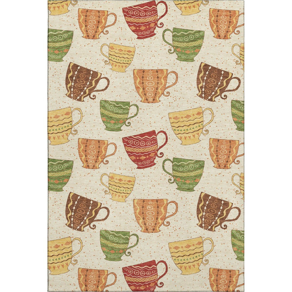 HomeRoots 9' X 12' Washable Area Rug in Ivory, Orange, and Green - Durable Geometric Design with UV Protection 645558