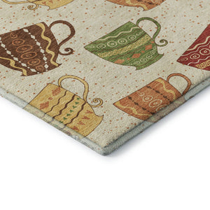 HomeRoots 9' X 12' Washable Area Rug in Ivory, Orange, and Green - Durable Geometric Design with UV Protection 645558
