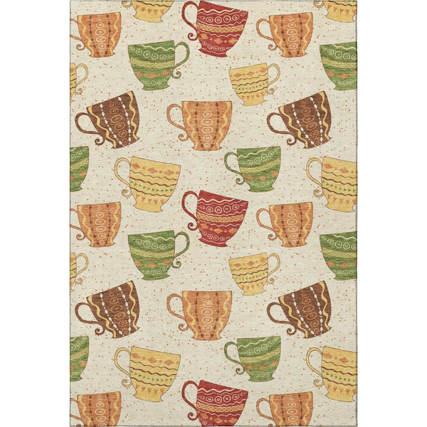 HomeRoots 10' Stylish Ivory Orange Green Geometric Washable Area Rug with UV Protection for Busy Homes 645559