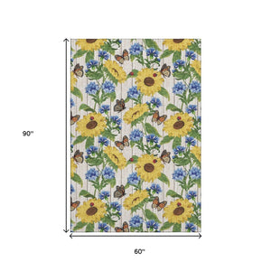 HomeRoots 5' X 8' Vibrant Geometric Washable Area Rug with UV Protection - Perfect for Kids, Pets, and Sunlit Spaces 645561