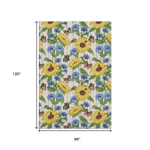 HomeRoots 8' x 10' Vibrant Geometric Washable Area Rug in Yellow, Green & Blue – Durable, UV Protected & Family-Friendly 645563
