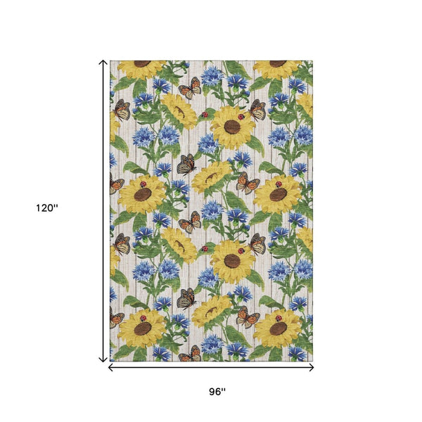 HomeRoots 8' x 10' Vibrant Geometric Washable Area Rug in Yellow, Green & Blue – Durable, UV Protected & Family-Friendly 645563