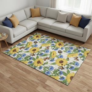 HomeRoots 8' x 10' Vibrant Geometric Washable Area Rug in Yellow, Green & Blue – Durable, UV Protected & Family-Friendly 645563