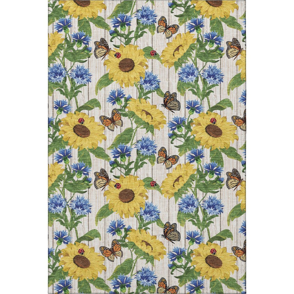 HomeRoots 8' x 10' Vibrant Geometric Washable Area Rug in Yellow, Green & Blue – Durable, UV Protected & Family-Friendly 645563