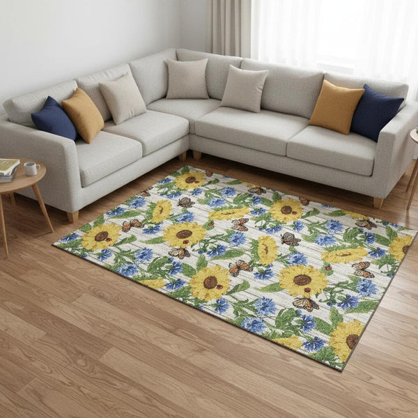 HomeRoots 9' X 12' Vibrant Geometric Area Rug - Washable, UV Protected, Stain Resistant for Busy Homes & Patios 645564