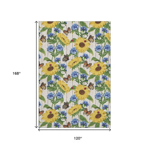HomeRoots 10' Vibrant Geometric Washable Area Rug in Yellow, Green & Blue - UV Protected & Stain Resistant! 645565